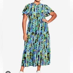 Happy Tier Print Dress - oasis leaf 22/24